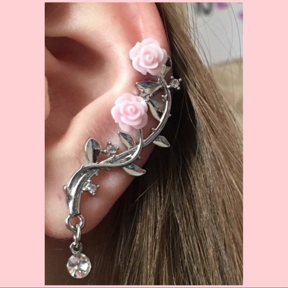 !!LAST PAIR!! Rose Ear Cuff Earring Climber Pair - Picture 4 of 7